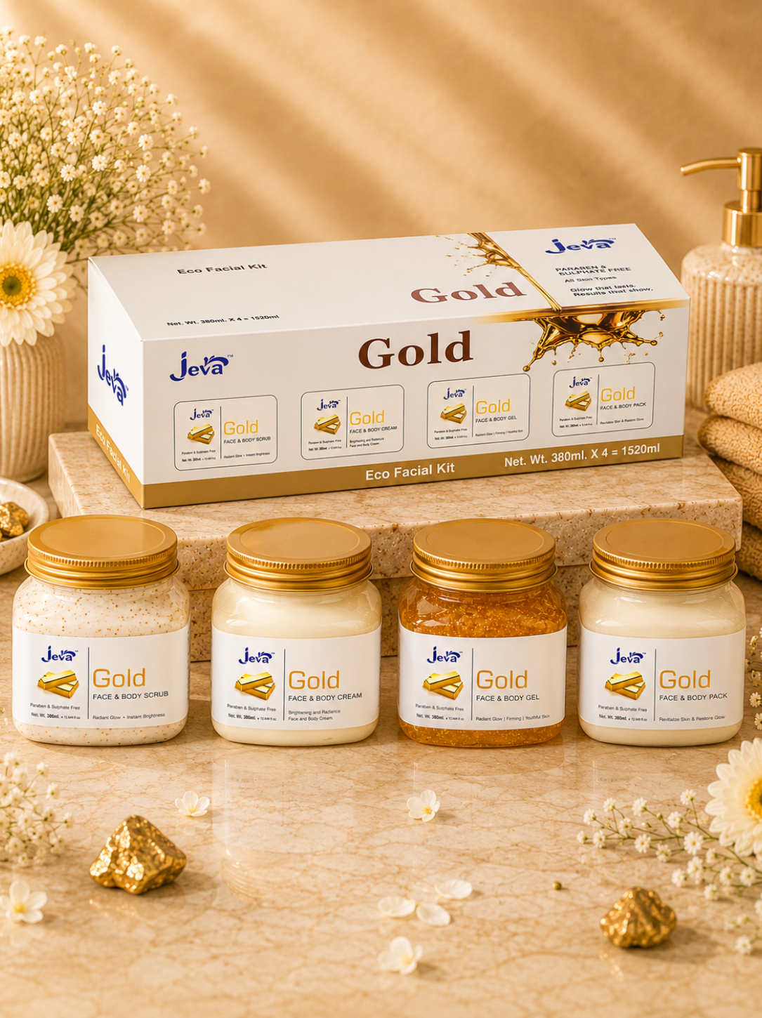 Jeva Gold Brightening & Rejuvenation Eco Facial Kit( Pack of 4 )