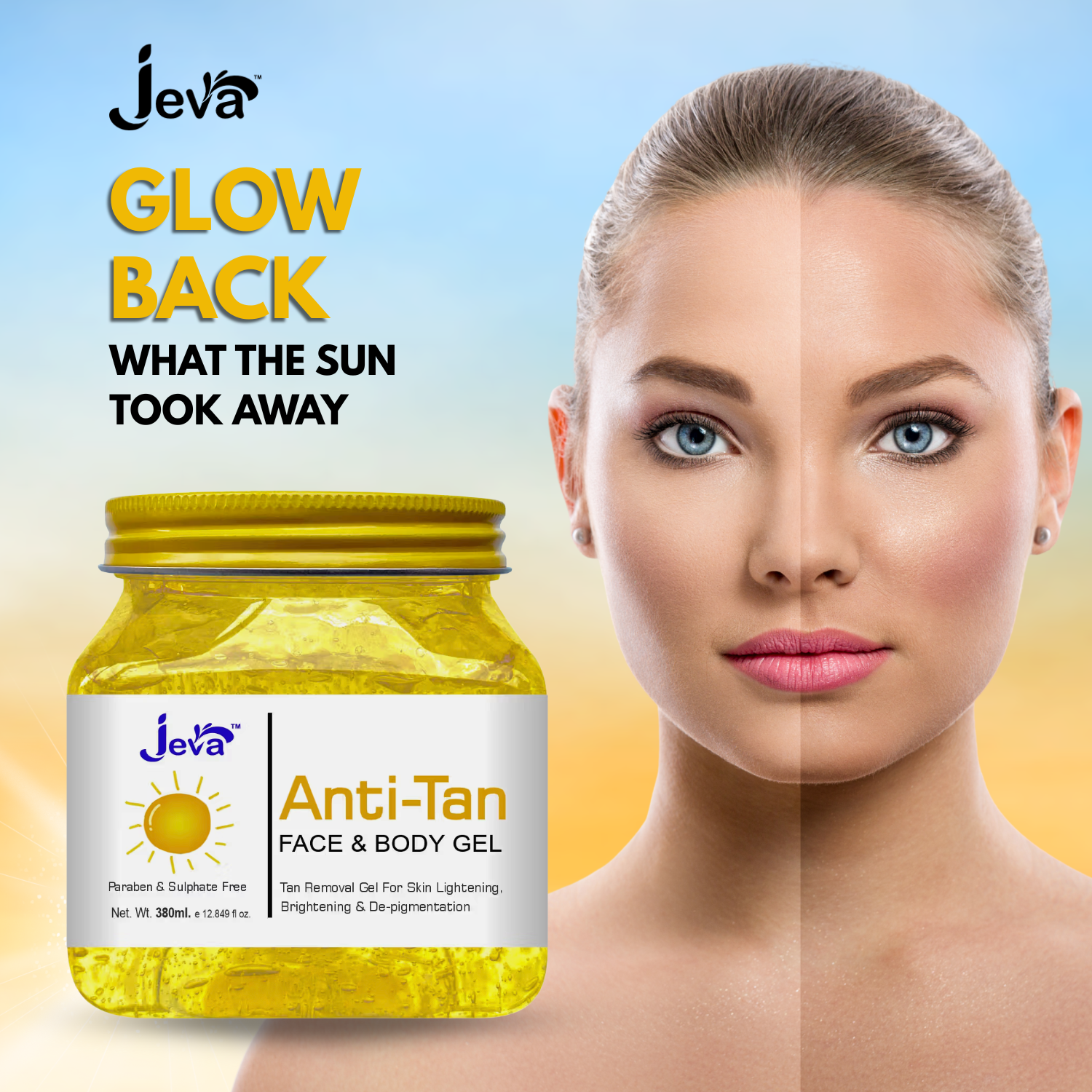 Jeva Anti Tan Gel For Skin Brightening & De-Pigmentation (380ml)